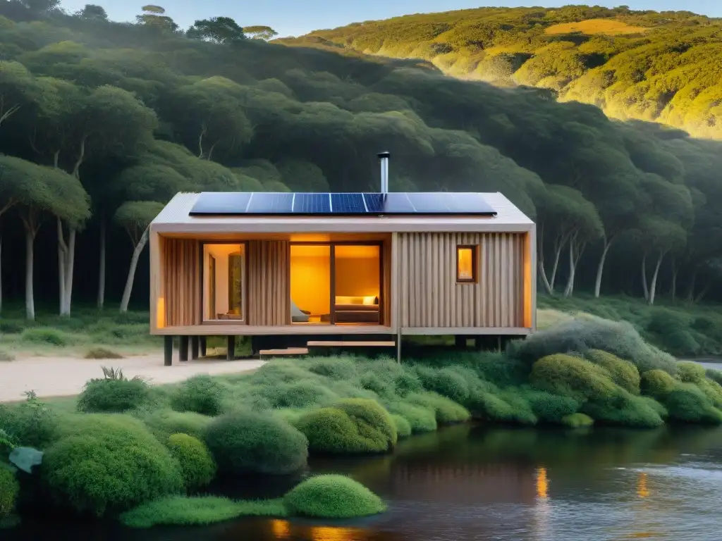 Retiro ecoamigable en Uruguay: cabaña sostenible en bosque verde, armonía con naturaleza y tranquilidad