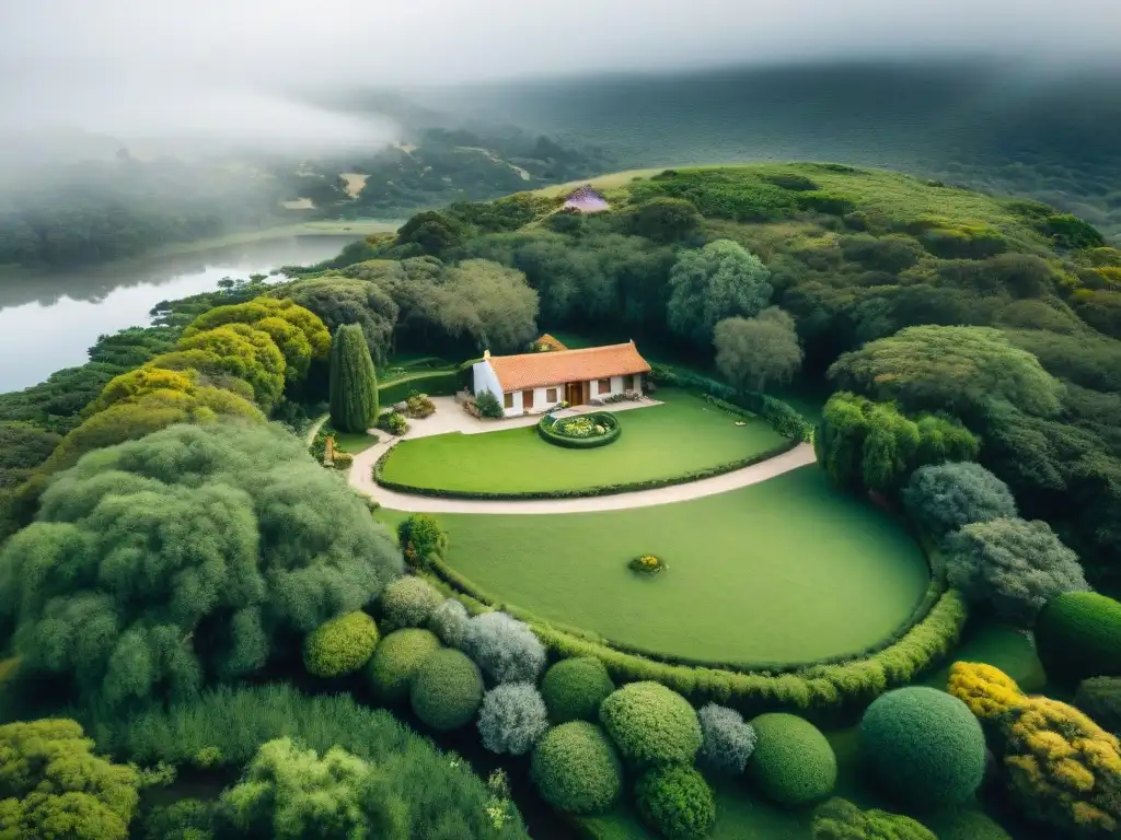 Retiro espiritual en Uruguay con senderos, jardín de meditación y lago, lugares energéticos Uruguay