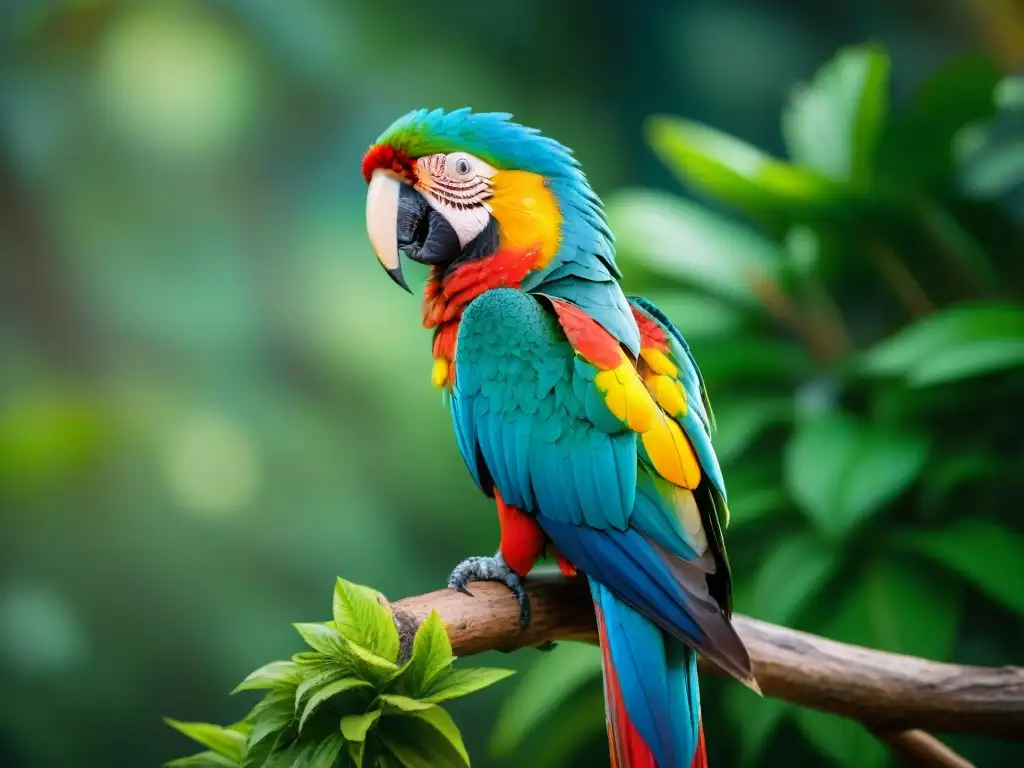 Un retrato detallado de una colorida guacamaya en la frontera entre Rivera y Brasil, resaltando la belleza de la fauna en la región