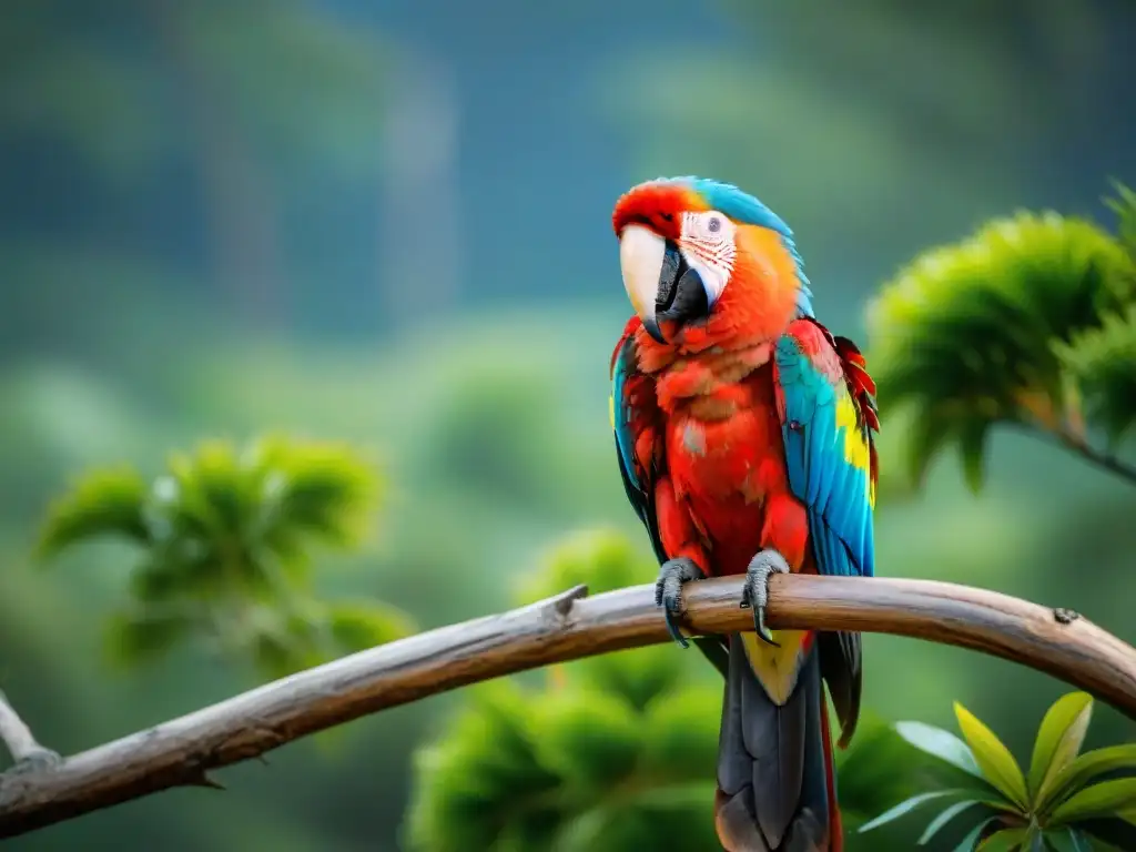 Un retrato impresionante de una Guacamaya Escarlata en Laguna de Rocha, resaltando la belleza de la naturaleza