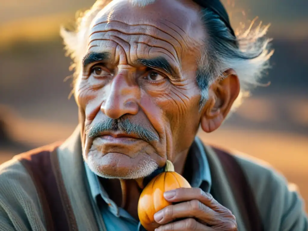 Retrato de un orgulloso gaucho uruguayo con su mate, en la cálida luz del atardecer