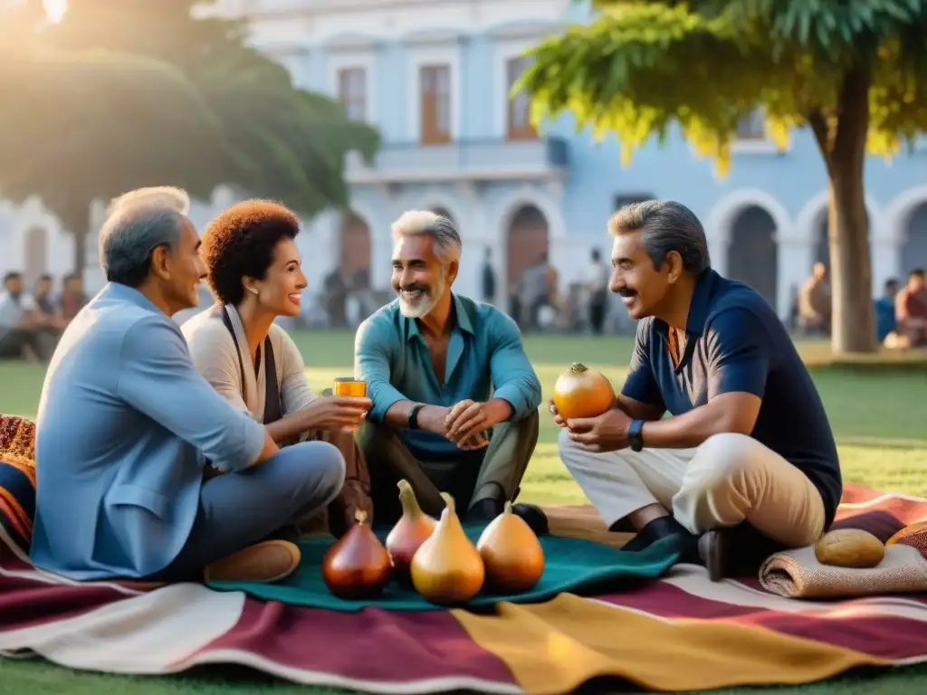 Una reunión tradicional de Mate en Montevideo, Uruguay, habitantes compartiendo historias y tradiciones Montevideanas