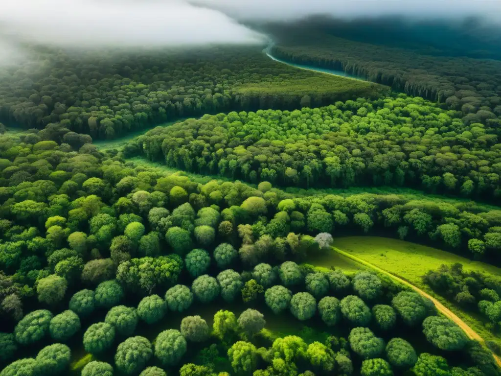 Un río serpenteando por un bosque exuberante en Uruguay, transmitiendo la importancia del Ecoturismo en Uruguay sostenible