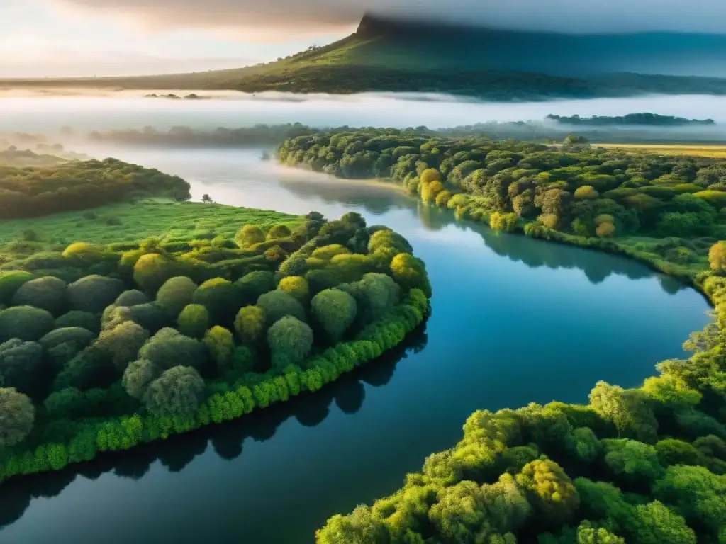 Río cristalino fluye en parque nacional de Uruguay, exuberante flora y fauna