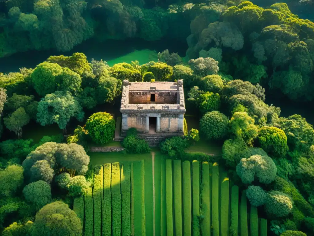 Ruinas Charrúas entre vegetación exuberante y misteriosas esculturas, evocando la esencia de los Sitios arqueológicos Uruguay imaginario colectivo