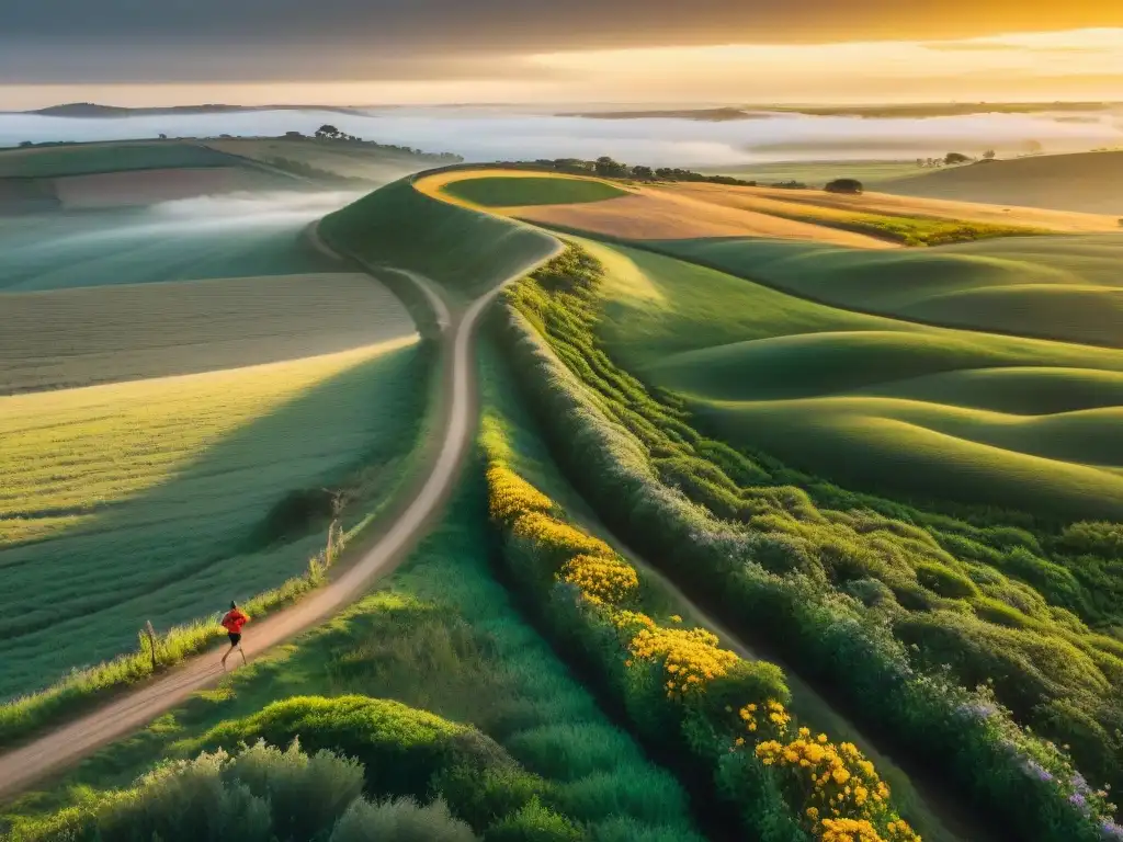 Explorando rutas inéditas para correr en Uruguay al amanecer, entre paisajes serenos y coloridas flores silvestres