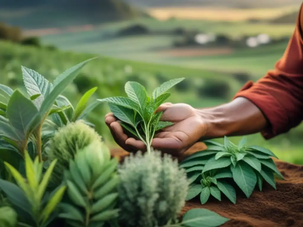 Un sabio curandero uruguayo selecciona plantas medicinales en la campiña