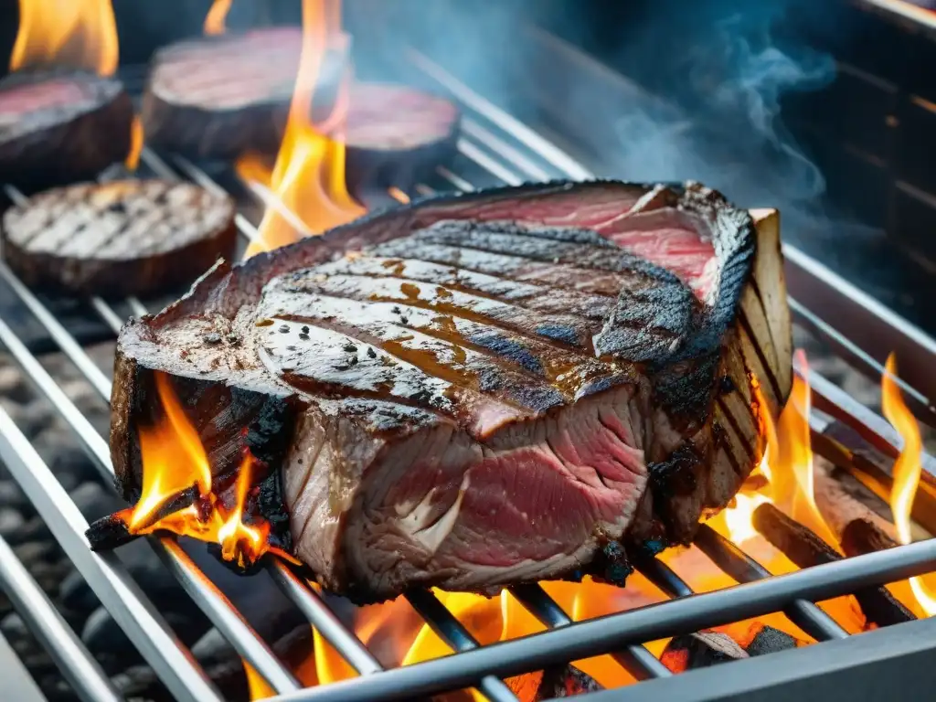 Sabrosa parrillada de lujo en la costa uruguaya, con un suculento y marmoleado filete en la parrilla tradicional