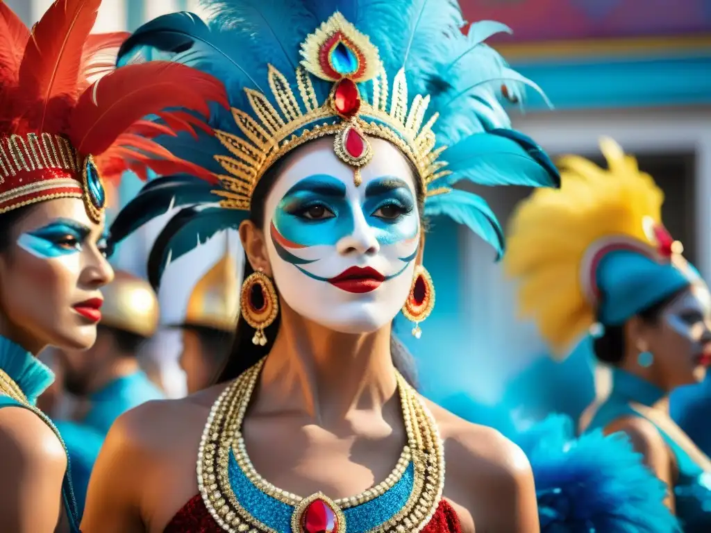 En la sala de maquillaje del carnaval uruguayo, los bailarines se preparan con entusiasmo y concentración