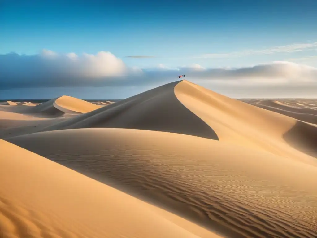 Sandboarders en Uruguay deslizándose con adrenalina segura por majestuosas dunas bajo cielo azul