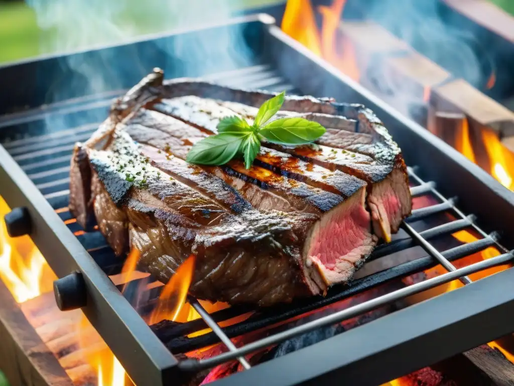 Deléitate con los secretos del asado uruguayo tradicional en esta imagen de un suculento steak a la parrilla