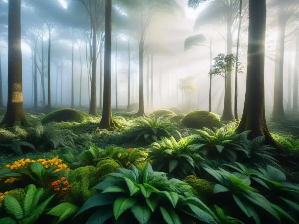 Selva exuberante en Uruguay con aves coloridas y plantas exóticas