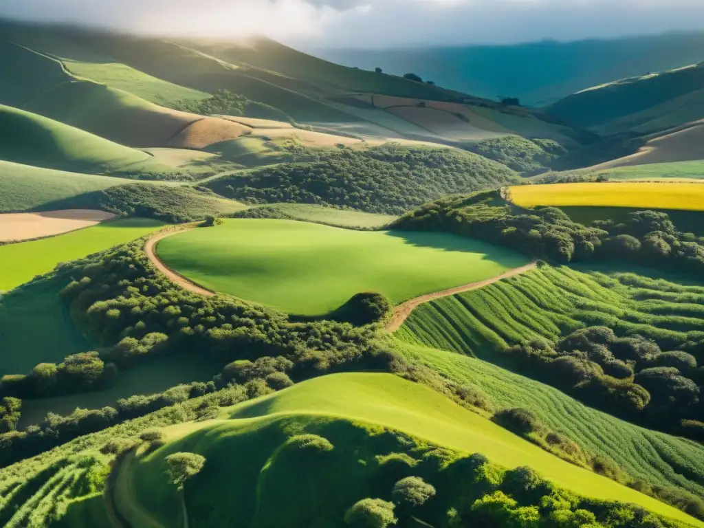 Senderismo en caminos rurales de Uruguay: colinas verdes y serenidad en un paisaje impresionante