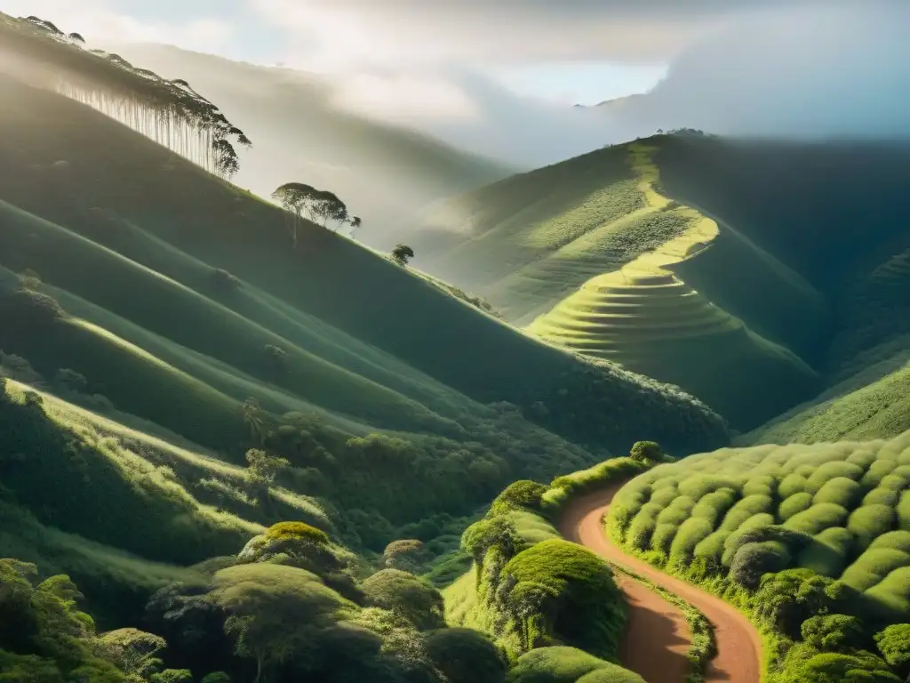 Un sendero serpenteante a través de la exuberante vegetación de Guazubirá, con hikers disfrutando de la belleza natural
