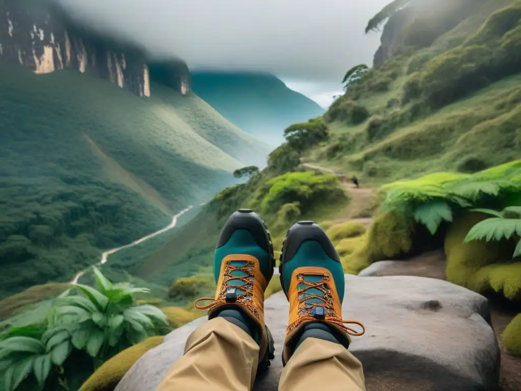 Sendero de trekking en el Parque Nacional de Santa Teresa con exuberante vegetación y árboles imponentes, ideal para aventureros