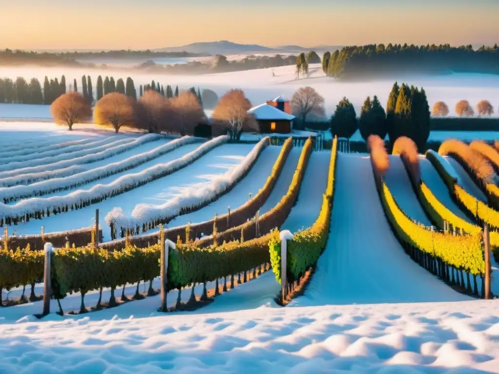 Fotografiando la serena belleza de viñedos nevados en Uruguay durante el invierno