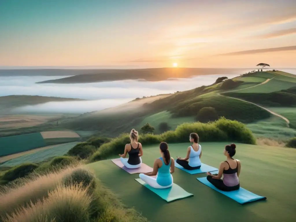 Serenidad al amanecer: practicando yoga en Uruguay entre colinas verdes