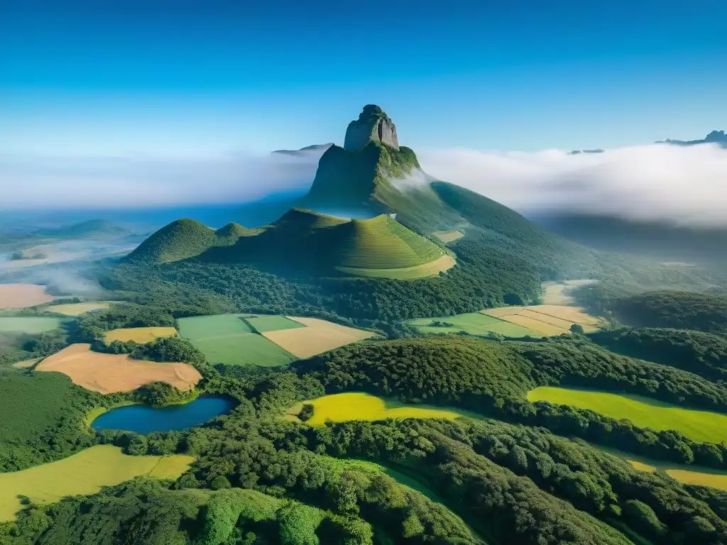 Explora las Sierras de Uruguay turismo virtual: valles verdes, ríos sinuosos y picos majestuosos bajo un cielo azul