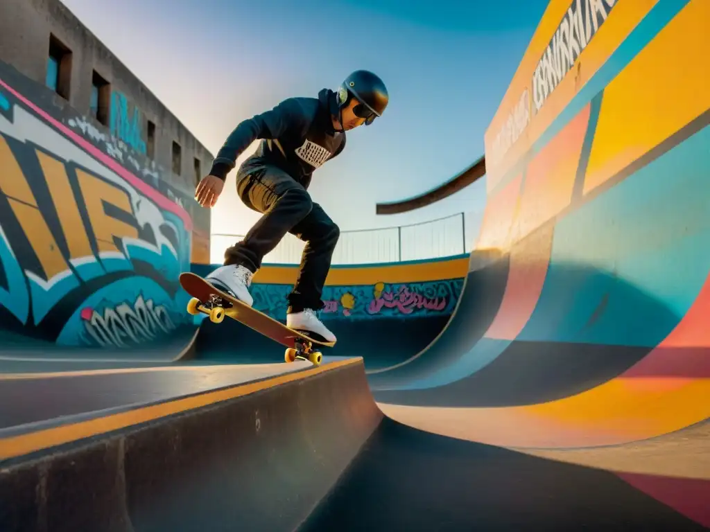 Skateboarders deslumbran con trucos en un atardecer dorado en un spot secreto de Montevideo