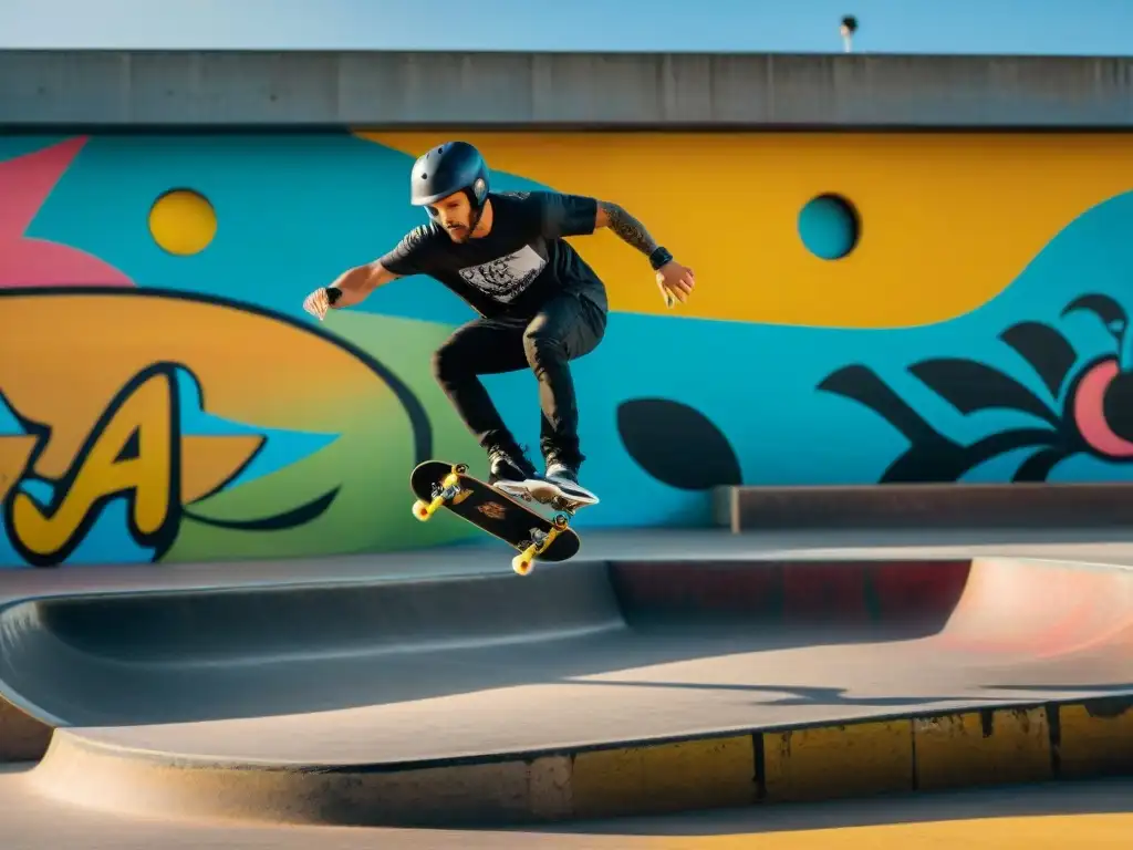 Skateboarders y BMX riders disfrutan del vibrante skatepark en Montevideo, Uruguay