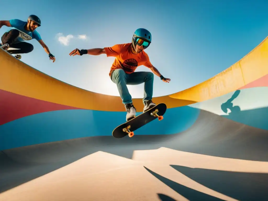 Skaters y BMXers unidos en amistad y comunidad en un vibrante skatepark de Uruguay