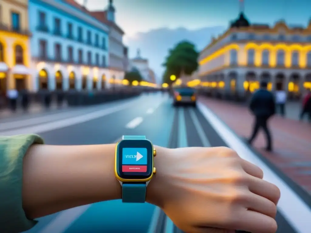 Exploración tecnológica en Montevideo, Uruguay: Smartwatch guía el camino Explora Uruguay con un smartwatch, ruta y puntos de interés destacados en Montevideo, tecnología y viaje combinados