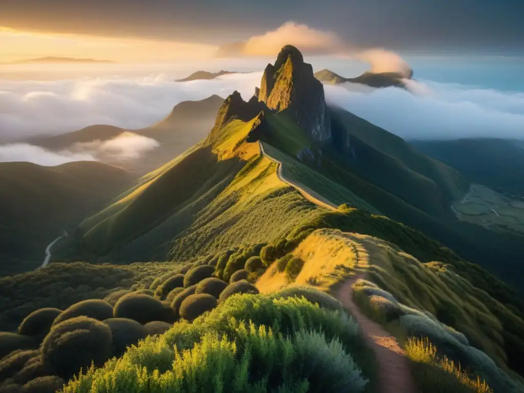 El sol se pone tras el majestuoso Pan de Azúcar Uruguay, tiñendo el paisaje de oro, invitando a aventuras