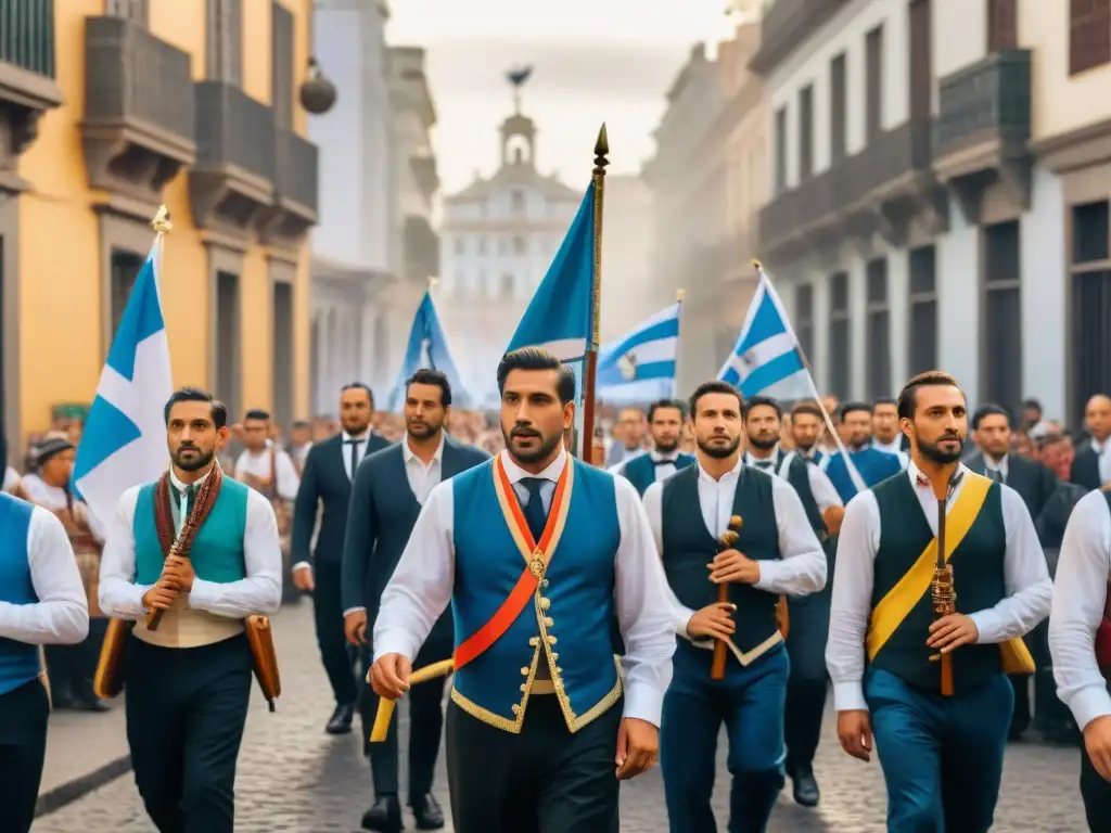 Una procesión solemne en Montevideo, Uruguay, durante la Semana de Artigas homenaje héroe Uruguay