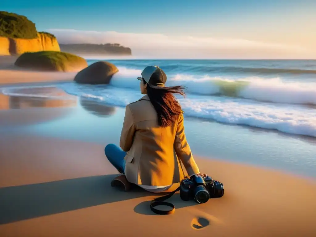 Un solitario fotógrafo captura la costa uruguaya al atardecer