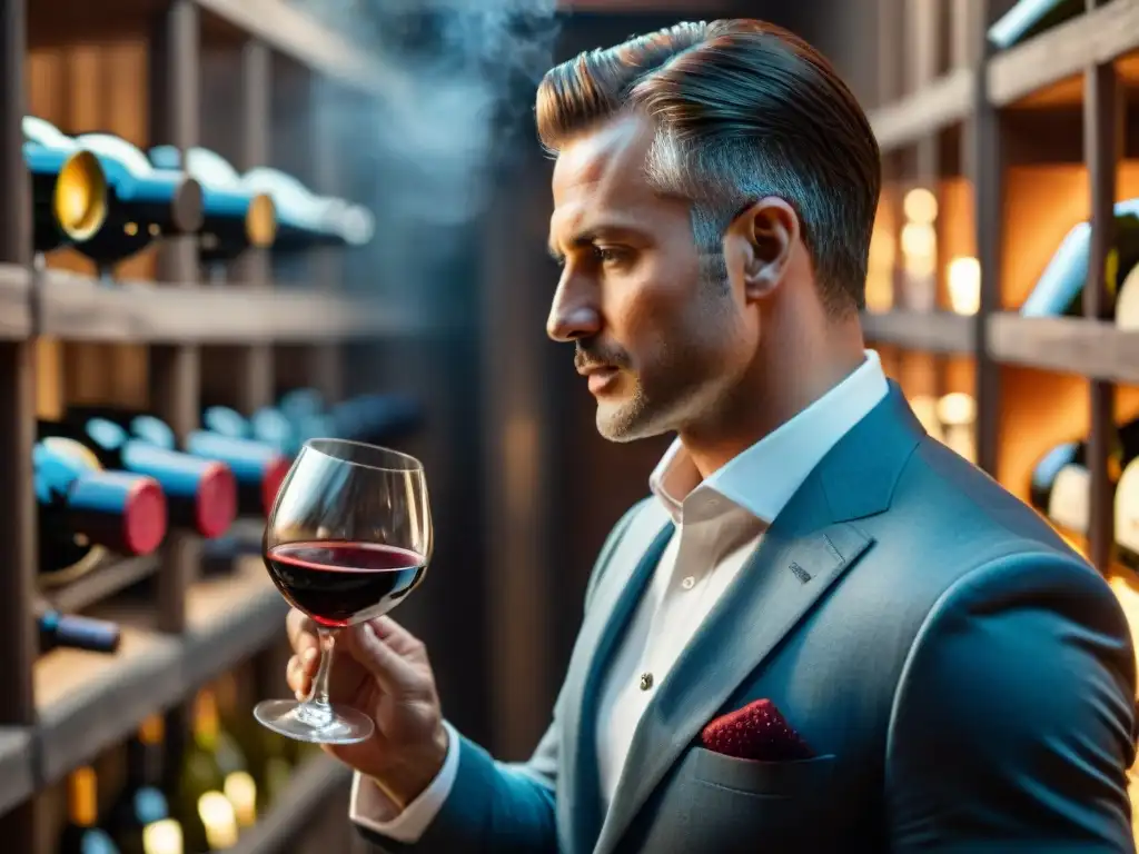 Un sommelier experto en Uruguay, catando vino en bodega