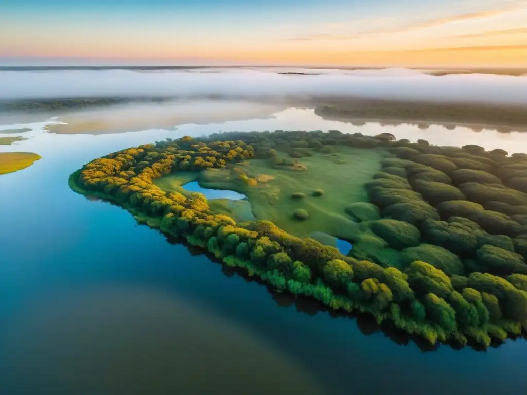 El suave amanecer en las vastas marismas de Laguna Garzón en Uruguay