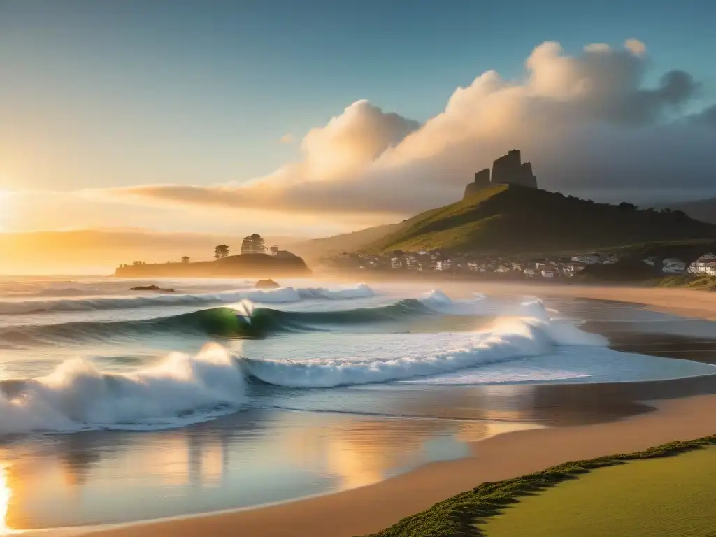 Surf terapéutico en Playa La Moza, Uruguay: surfistas al atardecer en un escenario sereno y vibrante