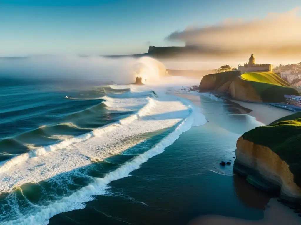 Surfistas disfrutando del atardecer dorado en La Pedrera, Uruguay