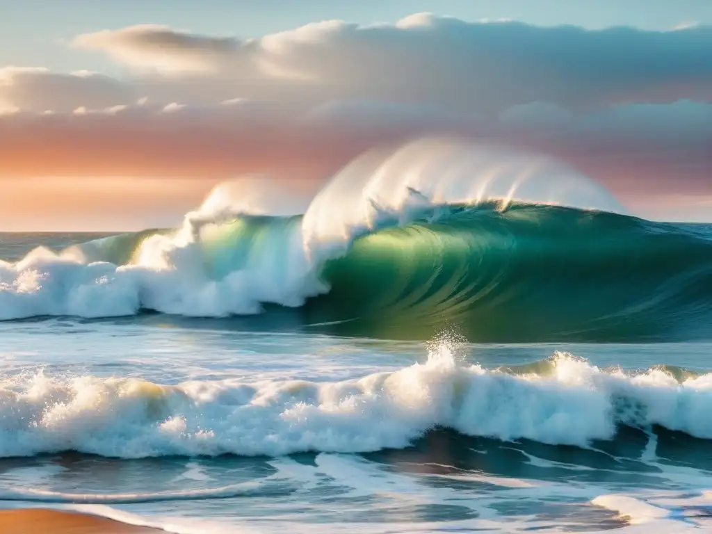 Surfistas disfrutan de las olas al atardecer en Punta del Diablo, Uruguay