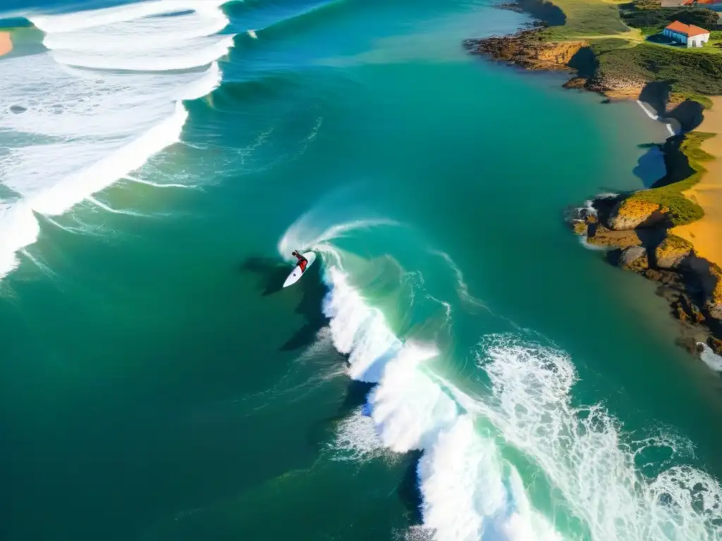 Surfistas desafiando olas gigantes en Cabo Polonio, Uruguay, mostrando la belleza salvaje de surfear en este destino