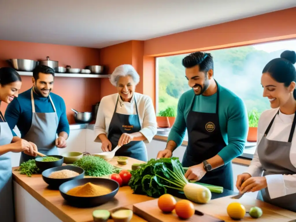 Un taller de cocina vibrante y educativo con ingredientes uruguayos, donde participantes de todas las edades cocinan juntos