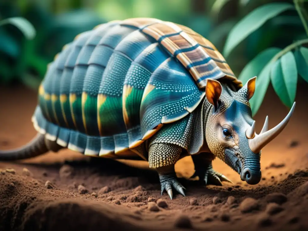 Un Tatu Carreta gigante de Uruguay excavando bajo tierra en paisajes exuberantes