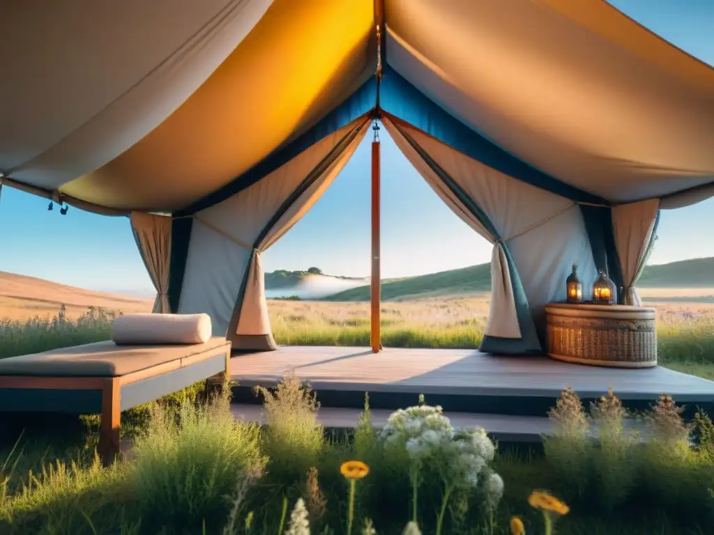 Un tentador glamping de lujo entre la naturaleza uruguaya: sol dorado, praderas y cielo azul