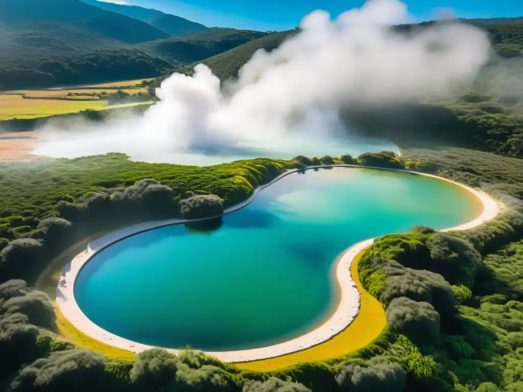 Termas impresionantes en Uruguay: red de piscinas termales entre vegetación exuberante, agua cristalina, luz y sombra