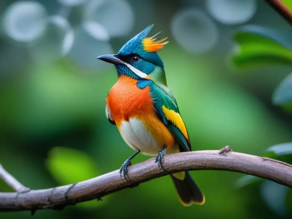 Un Tero colorido posado en un árbol de un exuberante bosque en Uruguay