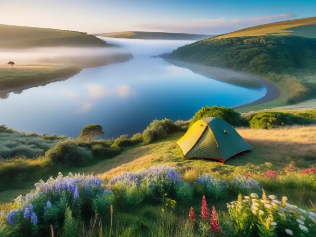 Tienda de campaña en campamento de Uruguay al amanecer