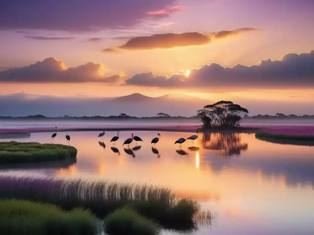 Tranquila puesta de sol en humedales de Bañados del Este y Franja Costera en Uruguay