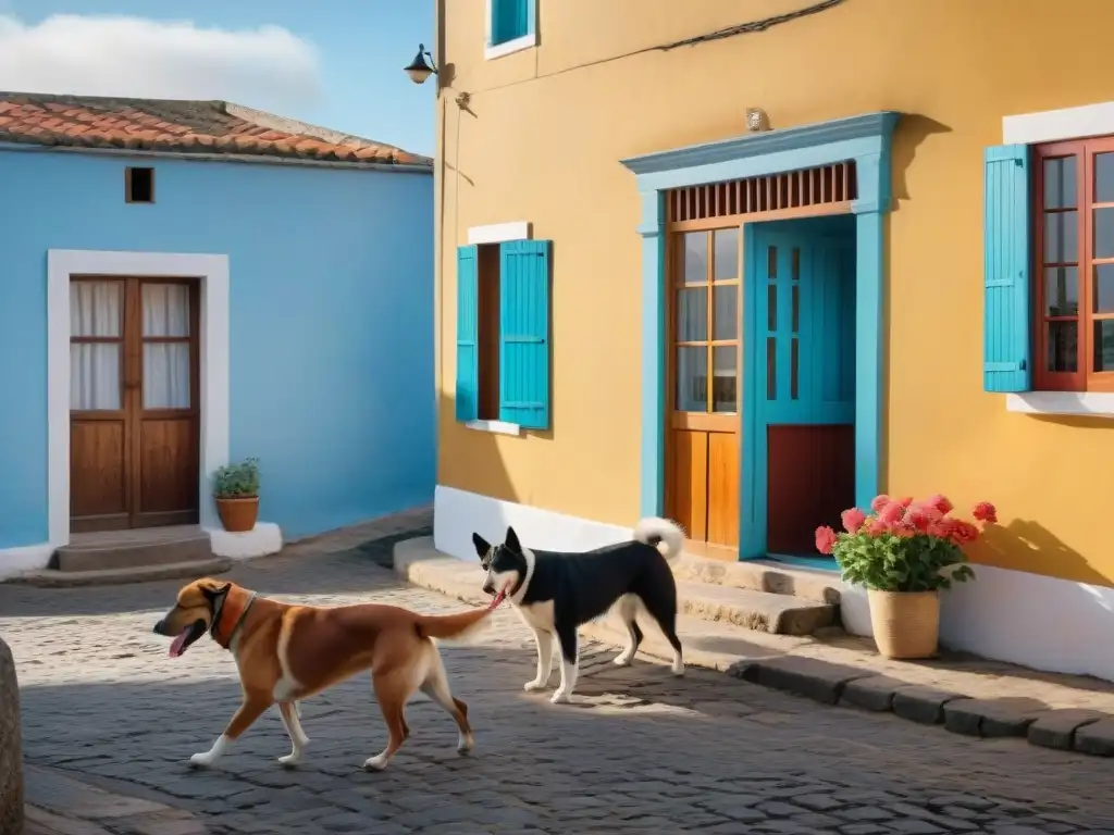 Un tranquilo pueblo uruguayo con calles empedradas y coloridas casas coloniales