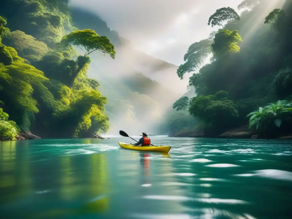 Un tranquilo viaje en kayak por Río Negro: kayakistas remando en aguas serenas rodeadas de exuberante naturaleza