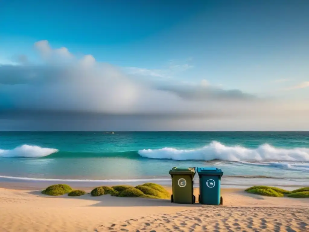 Turismo responsable en Uruguay: Playa serena con aguas cristalinas, arena dorada y prácticas sostenibles