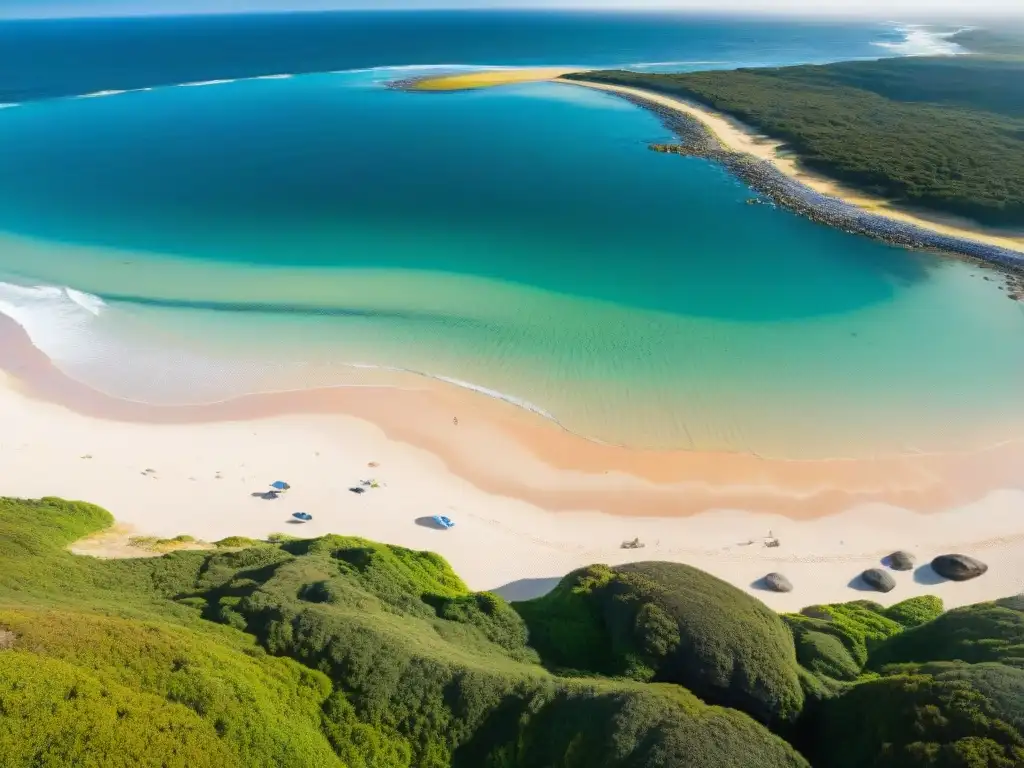 Turismo responsable en Uruguay: Playa virgen, turistas recogiendo basura, buceo y respeto por la naturaleza