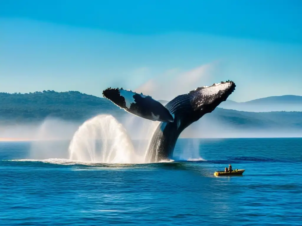 Turistas asombrados observan ballenas en Uruguay, ecoturismo en proyectos sorprendentes