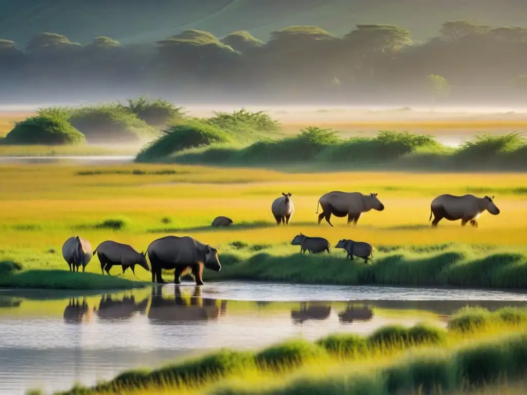 Turistas observan capibaras en su hábitat natural en Uruguay, destacando el turismo responsable