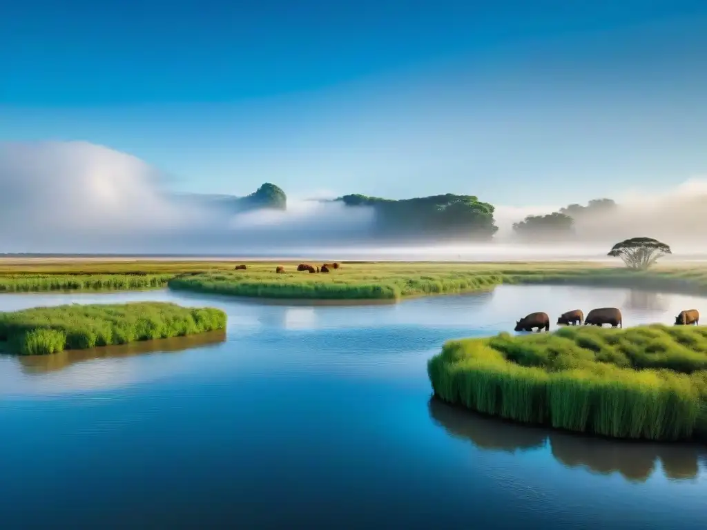 Turistas observan fascinados a una familia de capibaras en su hábitat natural en Uruguay, resaltando el turismo responsable fauna Uruguay