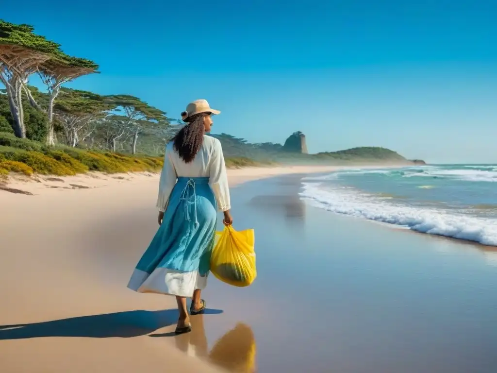 Turistas en Uruguay cuidando la playa y plantando árboles